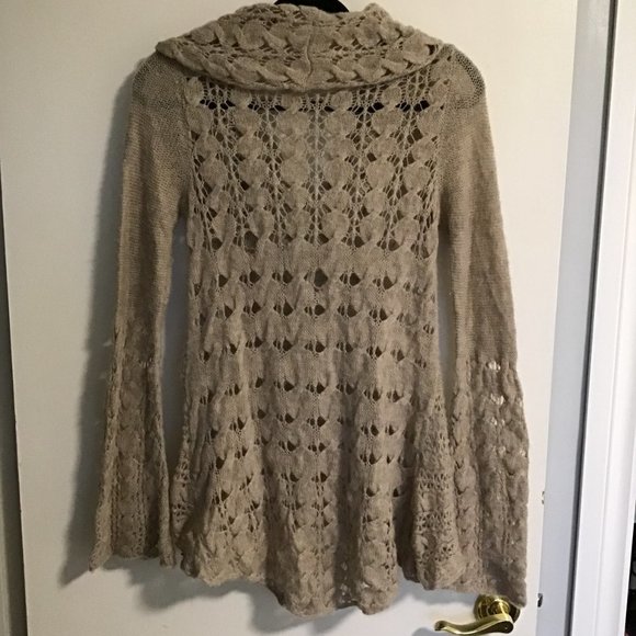 FREE People Open Knit Cowl Neck Asymmetrical Sweater Size M - Picture 2 of 13